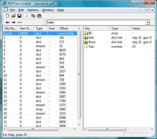 Viewing the internals of a PDF file using PDFTron's PDF CosEdit